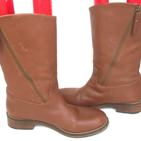 MassimoDutti Shoes - Massimo Dutti Caramel Leather Mid-Calf Side Zip Boots 7M